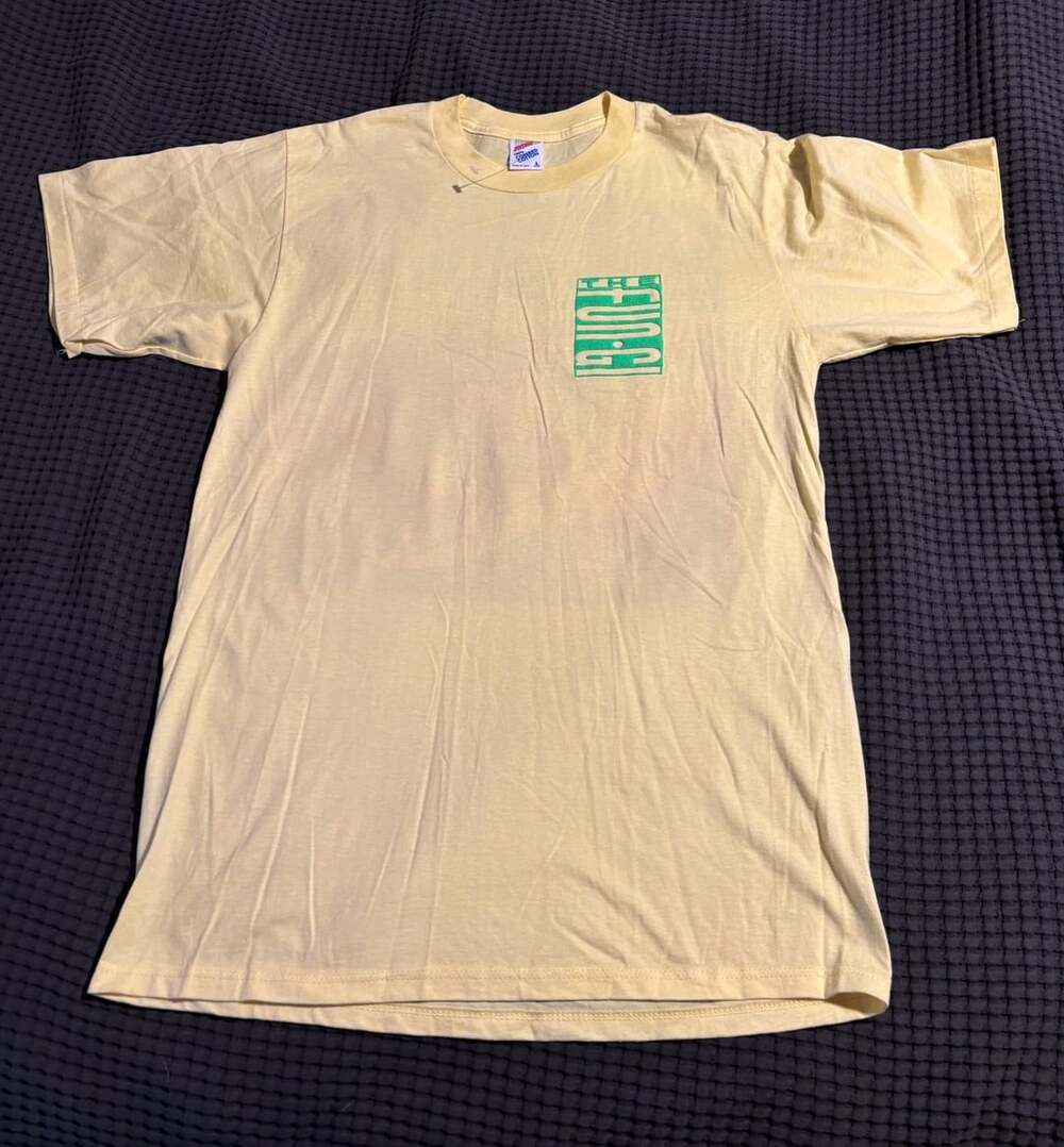Jerzees T-Shirt Size L Vintage 80’s Yellow Graphic Logo Made in USA